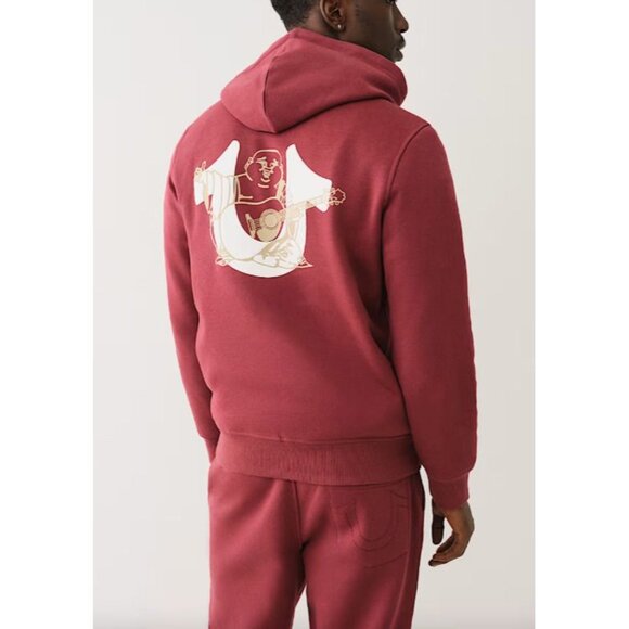 True Religion Overlap Buddha Full Zip Up Hoodie Mens XL Chocolate Truffle NWT - Picture 2 of 14